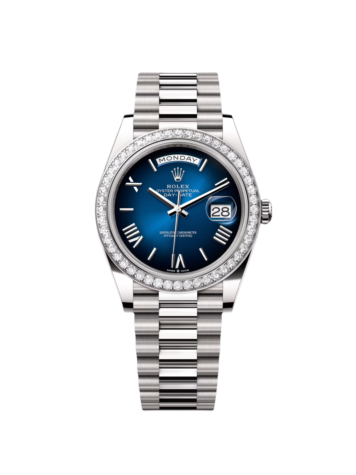 RLX Day-Date 40mm 228349RBR-0045 Blue Ombré Dial President Bracelet